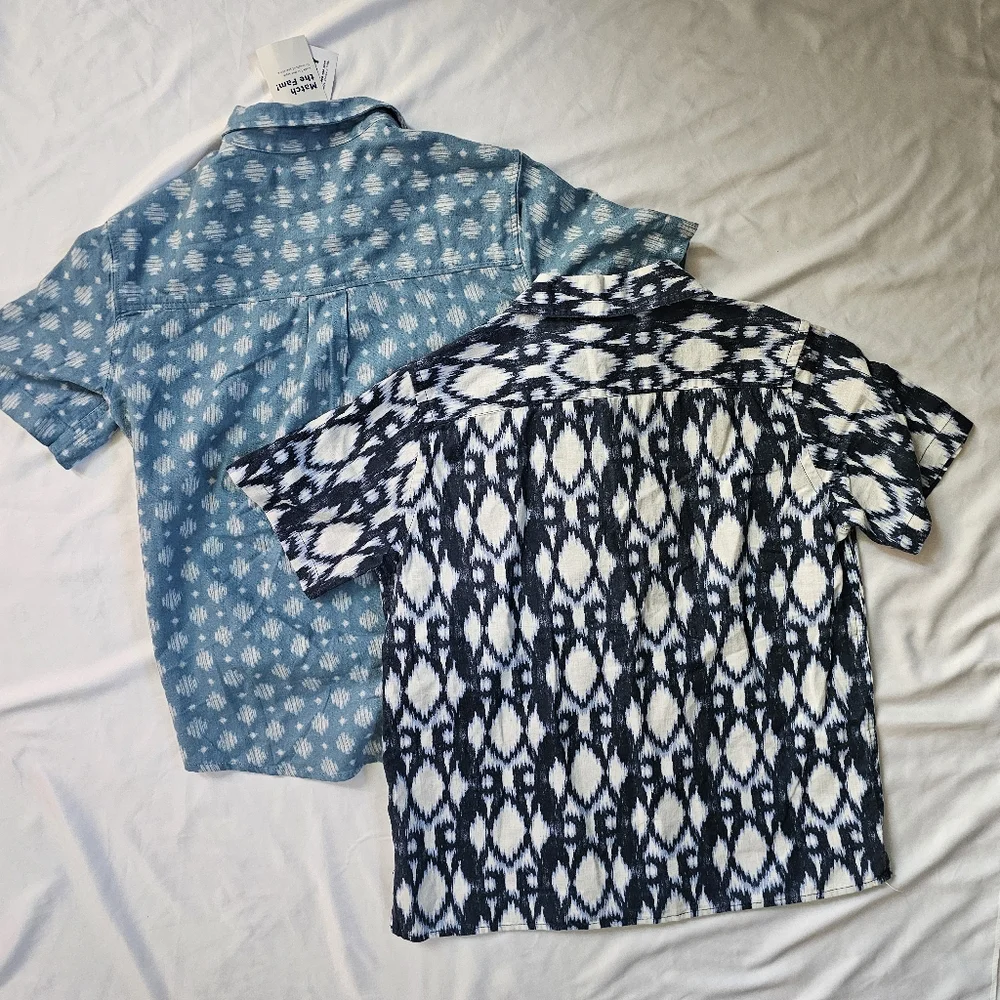 Two Boys' Short-Sleeve Button Down Shirts- Ikat-Geo- Gap/Old Navy-Size Large